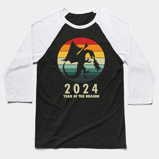 New Year 2024 Year Of The Dragon Retro Vintage Lunar New Year Baseball T-Shirt by BoggsNicolas